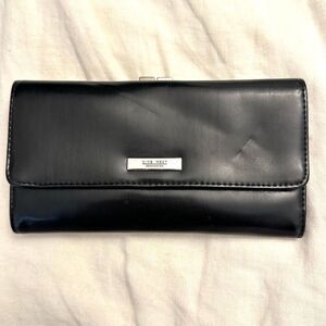 Vintage Nine West Leather Kiss Lock Black Long Folding Wallet